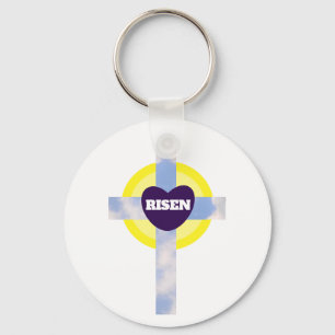 Risen Blue Sky Cross Christian Resurrection Day Key Ring