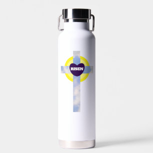 Risen Blue Sky Cross Christian Resurrection Day Water Bottle