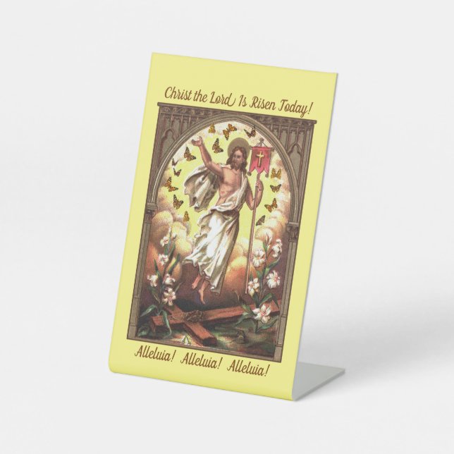 Risen Christ amid a Flutter of Butterflies Easter Pedestal Sign (Front)