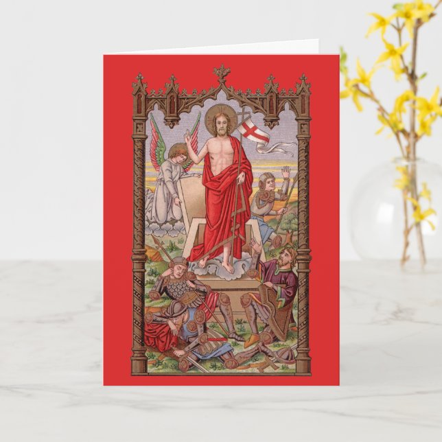Risen Christ with Soldiers at the Tomb Easter Card (Yellow Flower)
