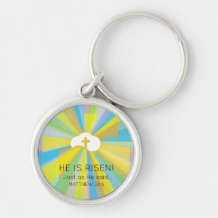 Risen Cloud and Cross with Colourful Light Rays Key Ring