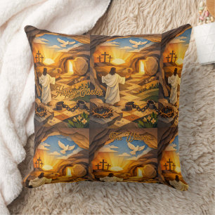 Risen Jesus Empty Tomb 3D Paper Cutout Easter Cushion
