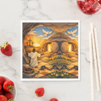 Risen Jesus Empty Tomb 3D Papercut Easter Paper Napkin