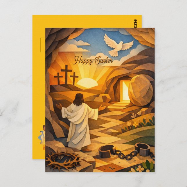 Risen Jesus Empty Tomb 3D Papercut Easter Postcard (Front/Back)