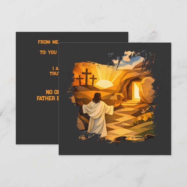 Risen Jesus Empty Tomb Papercut Easter Flat Card (Front/Back)