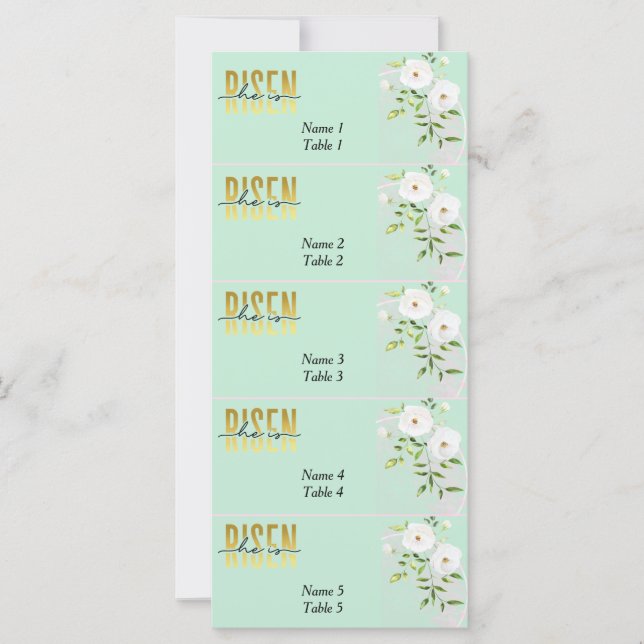 Risen Religious Christian Mint Easter Place Card (Front)