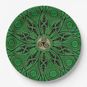 rish Green Celtic Triskele Mandala Paper Plate