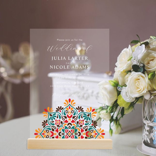 Rising Boho Indian Fusion Floral Mandala Wedding Acrylic Invitations (Creator Uploaded)