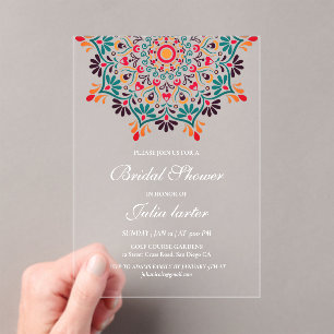 Rising Boho Indian Fusion Floral Mandala Wedding Acrylic Invitations