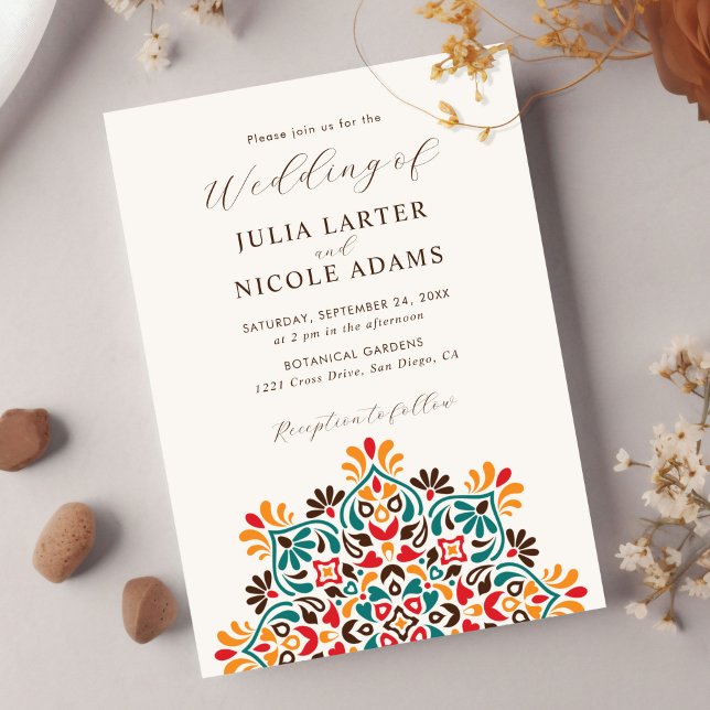 Rising Boho Indian Fusion Floral Mandala Wedding Invitation (Creator Uploaded)