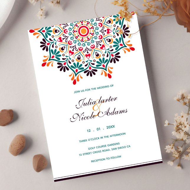 Rising Boho Indian Fusion Floral Mandala Wedding Invitation (Creator Uploaded)