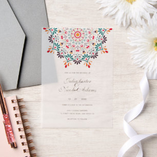 Rising Boho Indian Fusion Floral Mandala Wedding Vellum Invitations