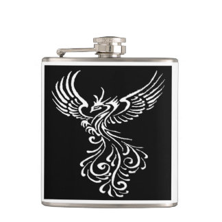 Rising From The Ashes Phoenix White Illustration Hip Flask