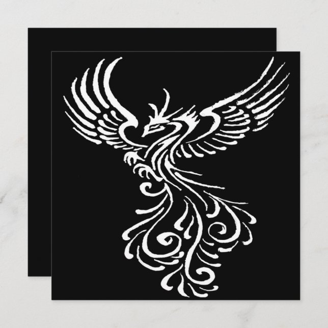 Rising From The Ashes Phoenix White Illustration Invitation (Front/Back)