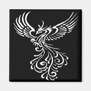 Rising From The Ashes Phoenix White Illustration Magnet
