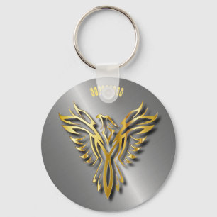 Rising Golden Phoenix Gold Flames With Shadows Key Ring