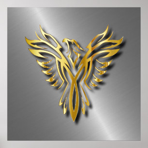 Rising Golden Phoenix Gold Flames With Shadows Poster