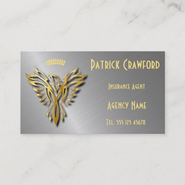 Rising Golden Phoenix Insurance Agent Or Agency Business Card (Front)