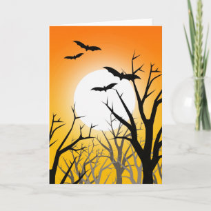 Rising Moon and Bats Halloween Card