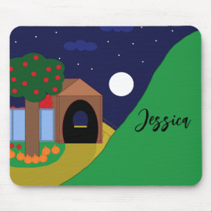 Rising Moon with Apple Tree and Mountain Mouse Mat