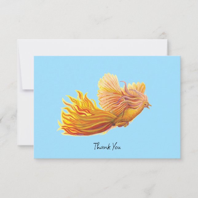 Rising Phoenix Bird Illustration Pastel Sky Blue Thank You Card (Front)