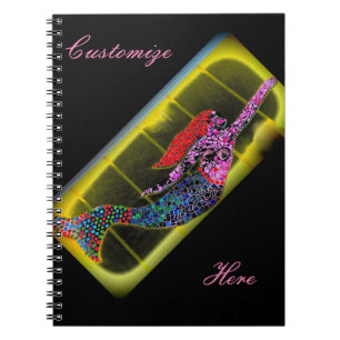 rising pink mosaic mermaid black notebook