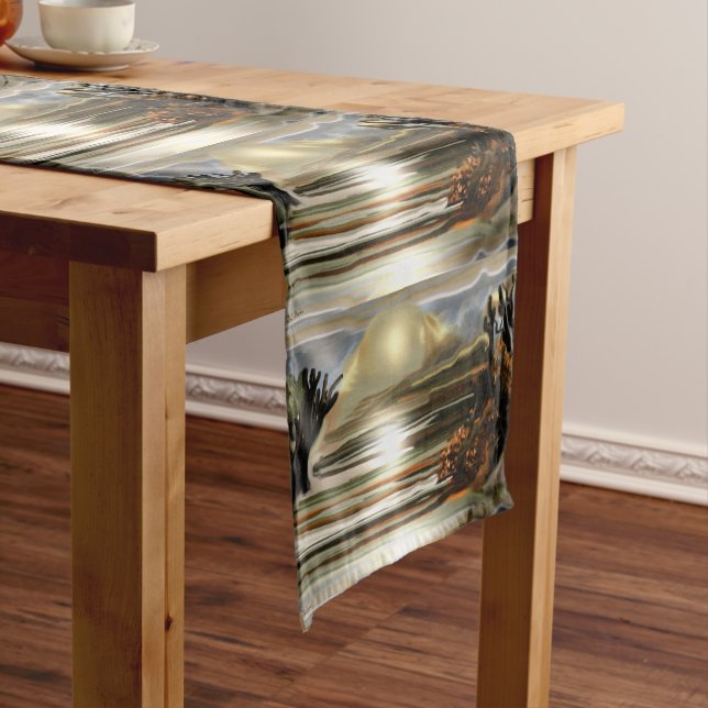 Rising Sun on the Desert Abstract Art Short Table Runner (In Situ)