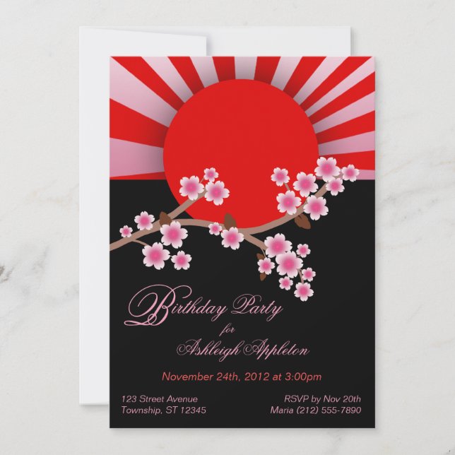 Rising Sun Sakura Birthday Invitations (Front)