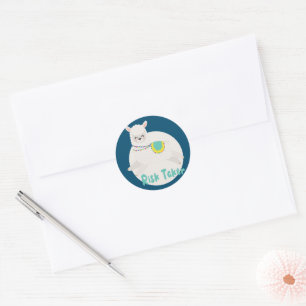 Risk taker Kawaii funny happy white llama jumping Classic Round Sticker