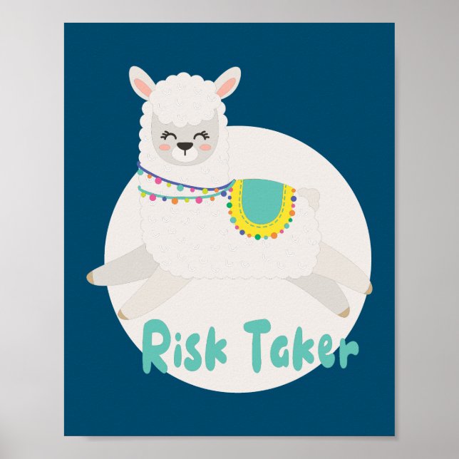 Risk taker Kawaii funny happy white llama jumping  Poster (Front)