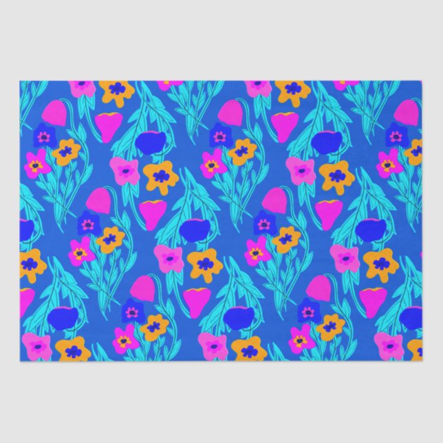 Riso Print Flowers Colors Bright Tissue Paper (Front)