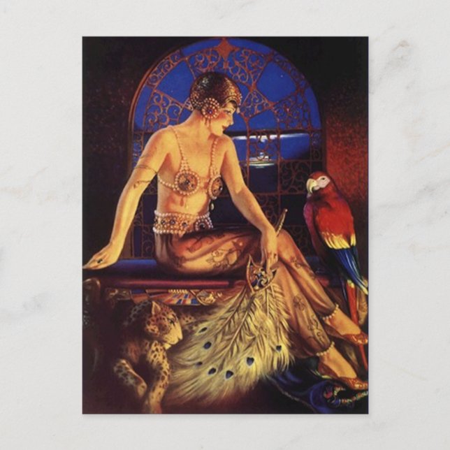 Risque Flapper Fashion Girl & Exotic pets Postcard (Front)