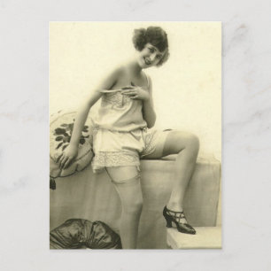 Risque vintage flapper girl French photo Postcard
