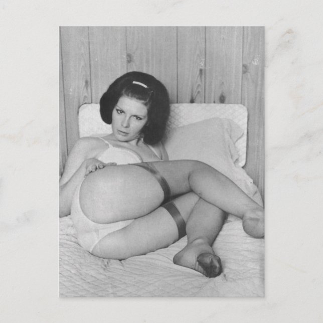 Risqué vintage lingerie model postcard (Front)