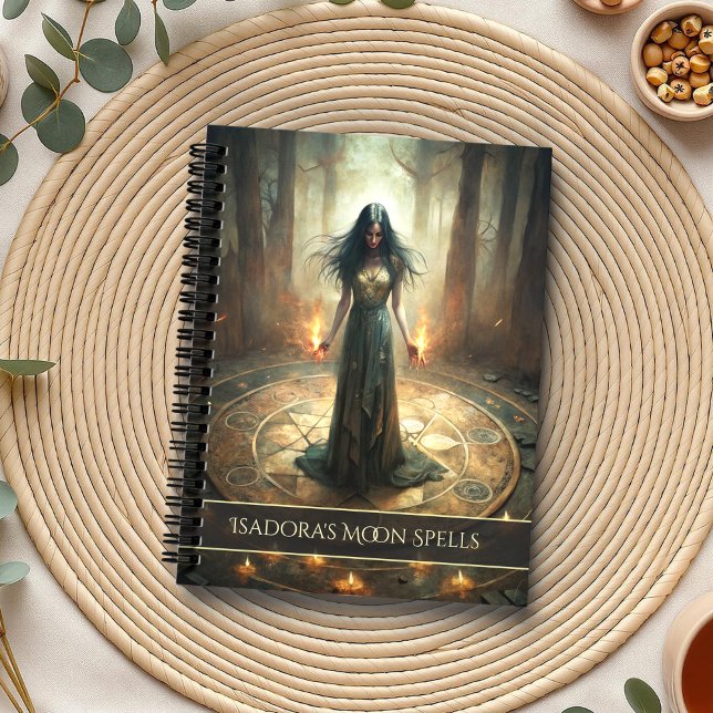 Ritual Circle - Dark Witch Custom Spell Journal  (Ritual Circle - Dark Witch Custom Spell Journal on a boho table with botanicals and a cup of tea)