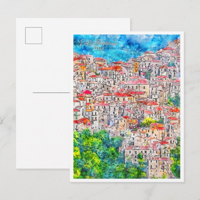 Rivello Basilicata Italy travel watercolor Postcard (Front/Back)