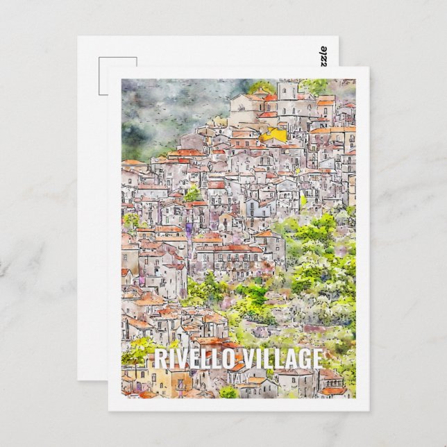 Rivello Village Italy Travel Place Watercolor Postcard (Front/Back)