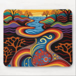 River, Aboriginal, dreamtime. Mouse Mat<br><div class="desc">Aboriginal river of life in dreamtime is a lively bright design illustrating dreamtime nature as the Aboriginal tribes indigenous to Australia have done since the beginning of man. The colours and layers are my imaginings of what dreamtime would be like in that country, with its red and earthy tones but...</div>