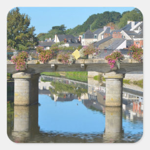 River and bridge at Josselin in France Square Sticker