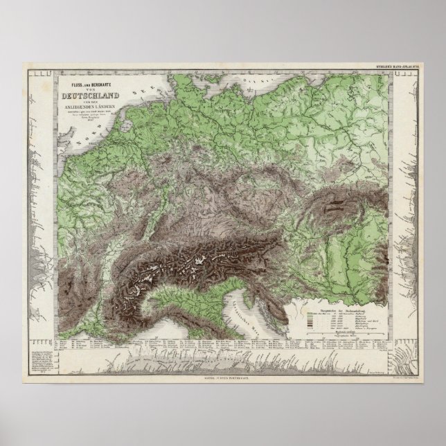 River and Mountain Map of Germany Poster (Front)