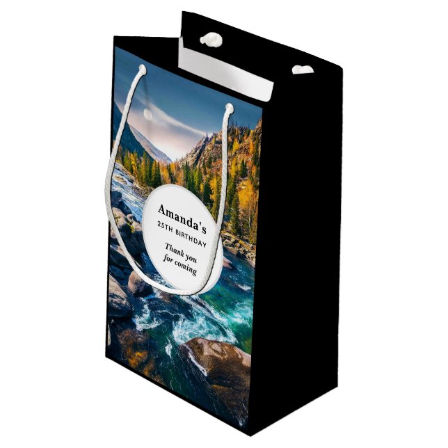 River and Mountains Photo - Birthday Thank You Small Gift Bag (Back Angled)