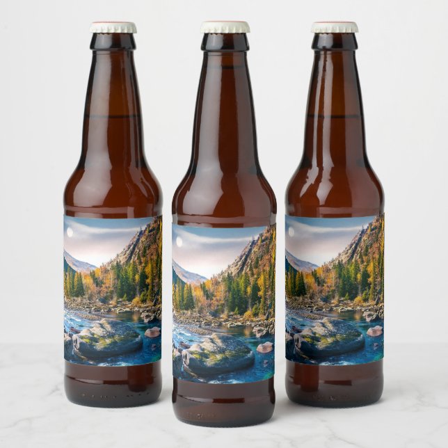 River and Mountains Scenic Photo Beer Bottle Label (Bottles)