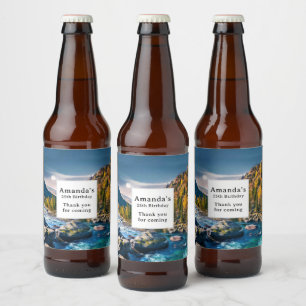 River and Mountains Scenic Photo Birthday Beer Bottle Label