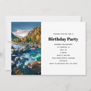 River and Mountains Scenic Photo Birthday Invitation