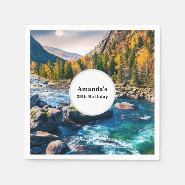 River and Mountains Scenic Photo Birthday Napkin (Front)