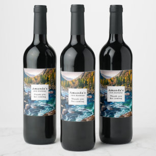 River and Mountains Scenic Photo Birthday Wine Label