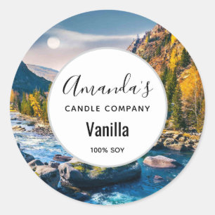 River and Mountains Scenic Photo Candle Business Classic Round Sticker
