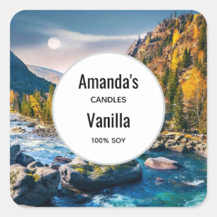River and Mountains Scenic Photo Candle Business Square Sticker