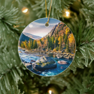 River and Mountains Scenic Photo Ceramic Tree Decoration