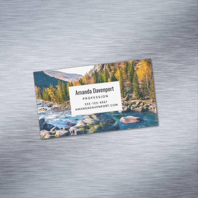 River and Mountains Scenic Photo Magnetic Business Card (In Situ)